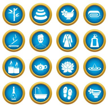 Spa tedavileri simgeleri mavi daire seti