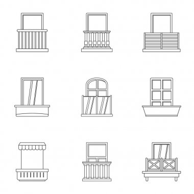 İnşaat balkon simge seti, anahat stili
