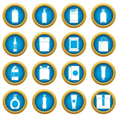 Ambalaj maddeleri simgeler daire seti mavi