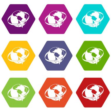 Dünya simgesi seyahat renk altı yüzlü ayarla