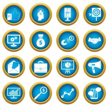 Pazarlama öğeleri simgeler daire seti mavi
