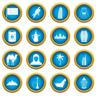 BAE seyahat simgeleri mavi daire seti