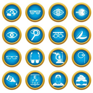 Göz doktoru araçları simgeleri mavi daire seti