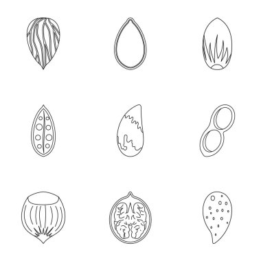 Organik fındık simge seti, anahat stili