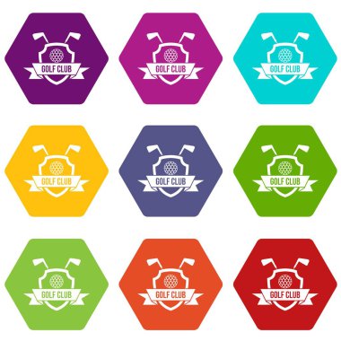 Renk altı yüzlü golf kulübü amblemi Icon set