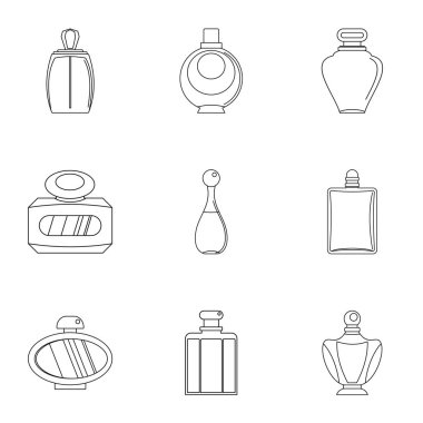 Moda parfüm şişe simge seti, anahat stili