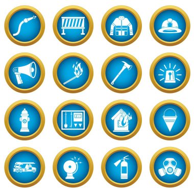 İtfaiyeci araçları simgeleri mavi daire seti