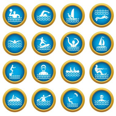 Su spor simgeleri mavi daire seti