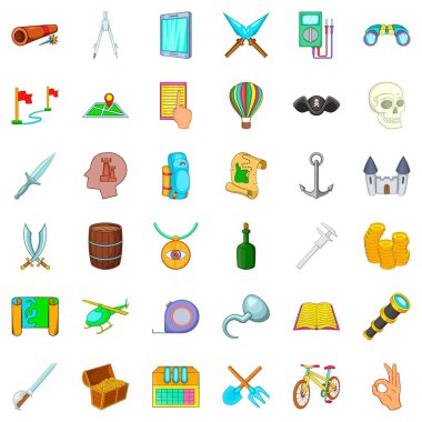 Macera Icons set, karikatür tarzı