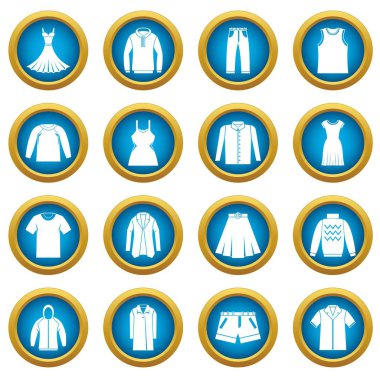 Farklı kıyafetler simgeleri mavi daire seti