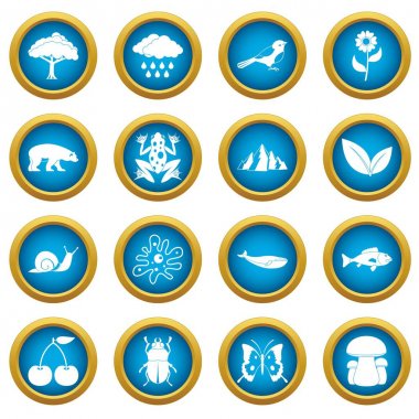 Petrol sanayi öğeleri simgeleri mavi daire seti