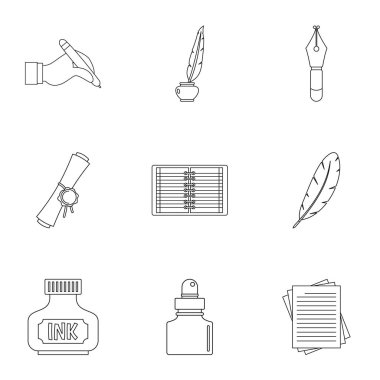 Yazar kalem simge seti, anahat stili