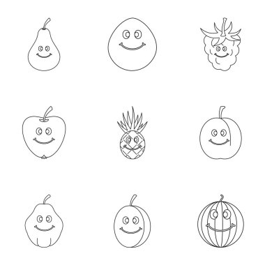 Meyve emoji simge seti, anahat stili