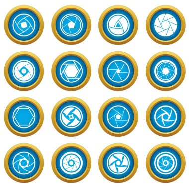 Fotoğraf diyafram simgeleri mavi daire kümesi