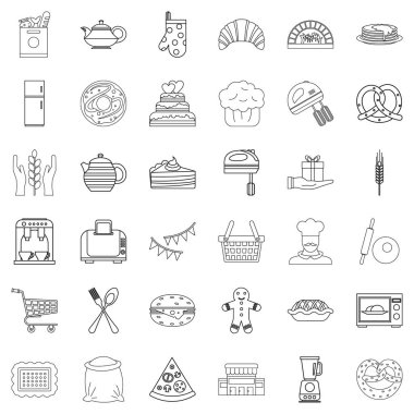 Gastronomi Icons set, anahat stili