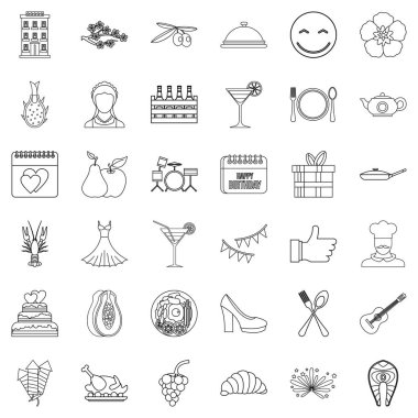 Deniz ürünleri Icons set, anahat stili