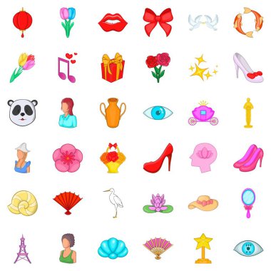 Kadın sunum simgeler kümesi, karikatür tarzı