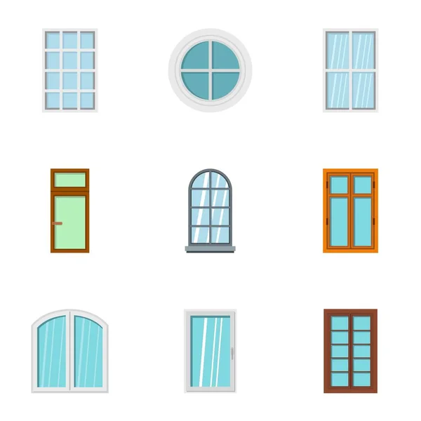 Architektur Fenster Icon Set, flacher Stil — Stockvektor