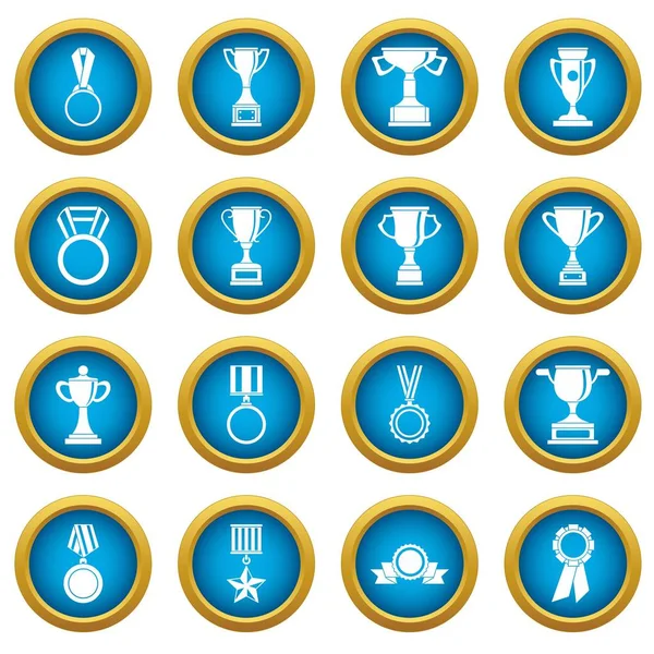 Conjunto de iconos de trofeo círculo azul — Vector de stock