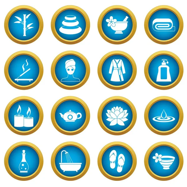 Tratamientos de spa iconos conjunto círculo azul — Vector de stock