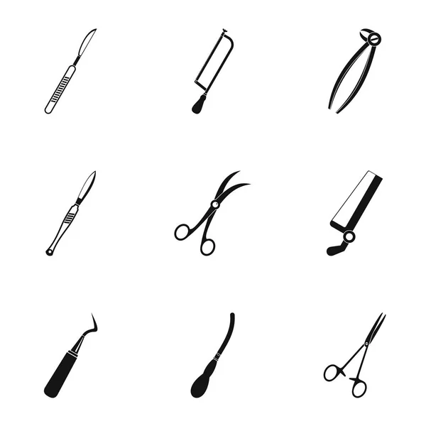 Metall-Chirurgie-Werkzeuge Icon-Set, einfachen Stil — Stockvektor