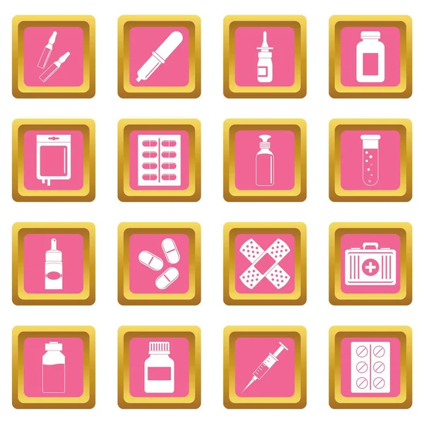 Olika droger ikoner rosa — Stock vektor