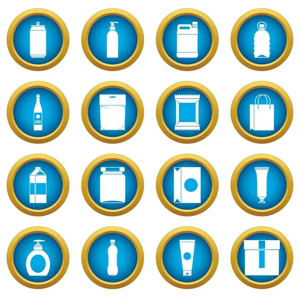 Ambalaj maddeleri simgeler daire seti mavi