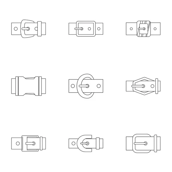 Conjunto de iconos de hebilla de cinturón de elegancia, estilo de esquema — Vector de stock