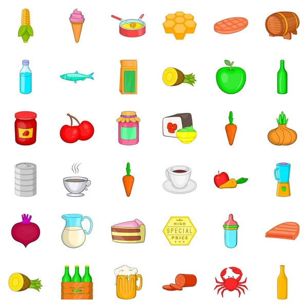 Conjunto de ícones de nutrição, estilo cartoon —  Vetores de Stock