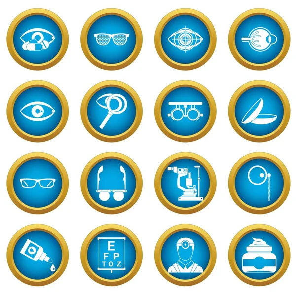 Göz doktoru araçları simgeleri mavi daire seti