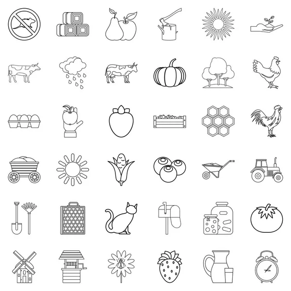 Conjunto de iconos de tractor, estilo de contorno — Vector de stock