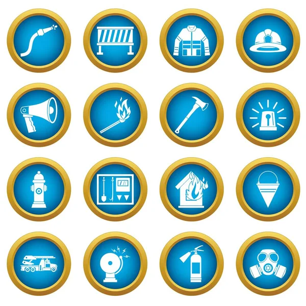 İtfaiyeci araçları simgeleri mavi daire seti