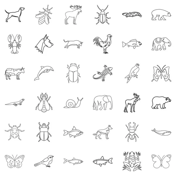 Conjunto de iconos de mamíferos, estilo de contorno — Archivo Imágenes Vectoriales