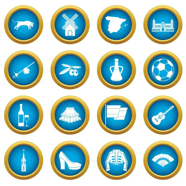 İspanya seyahat simgeleri mavi daire seti