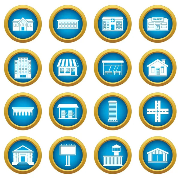 Iconos de elementos de infraestructura de la ciudad conjunto círculo azul — Vector de stock