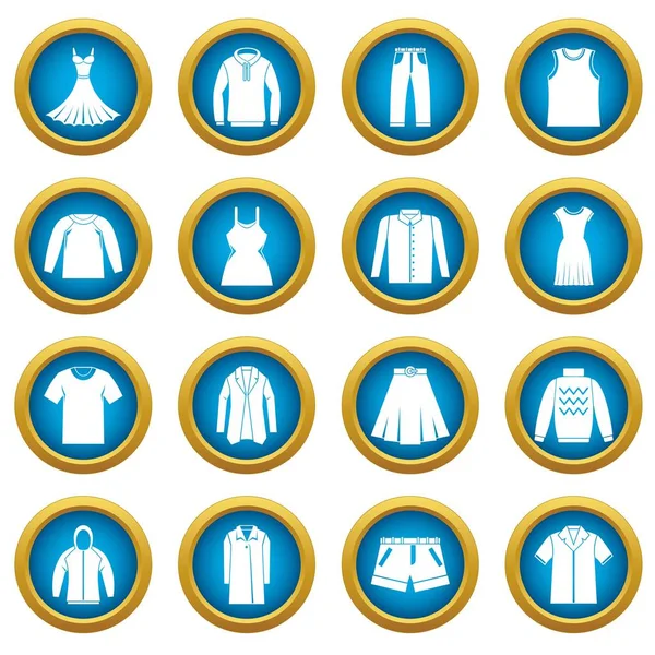 Farklı kıyafetler simgeleri mavi daire seti