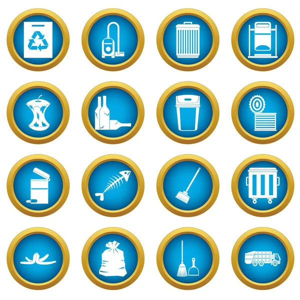Çöp şey simgeleri mavi daire seti