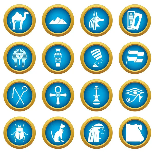 Mısır seyahat öğeler simgeleri mavi daire seti