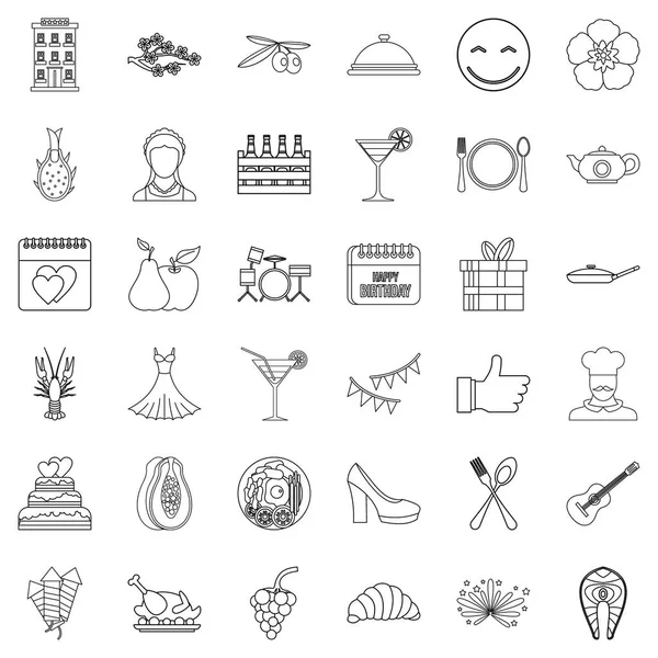 Deniz ürünleri Icons set, anahat stili