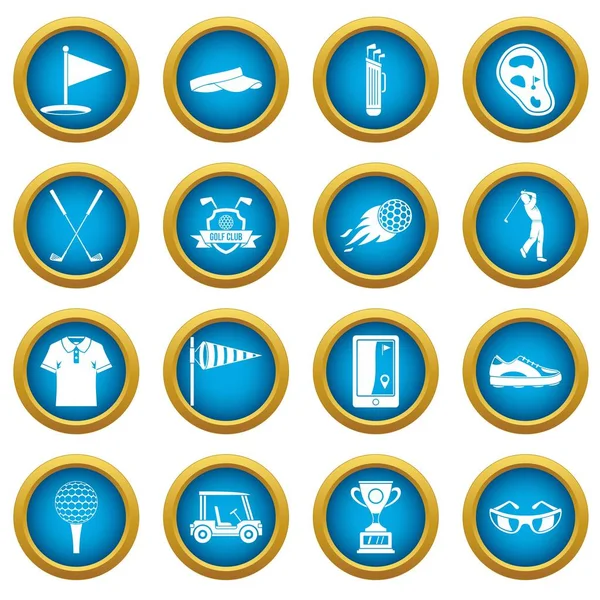 Golf öğeleri simgeler daire seti mavi