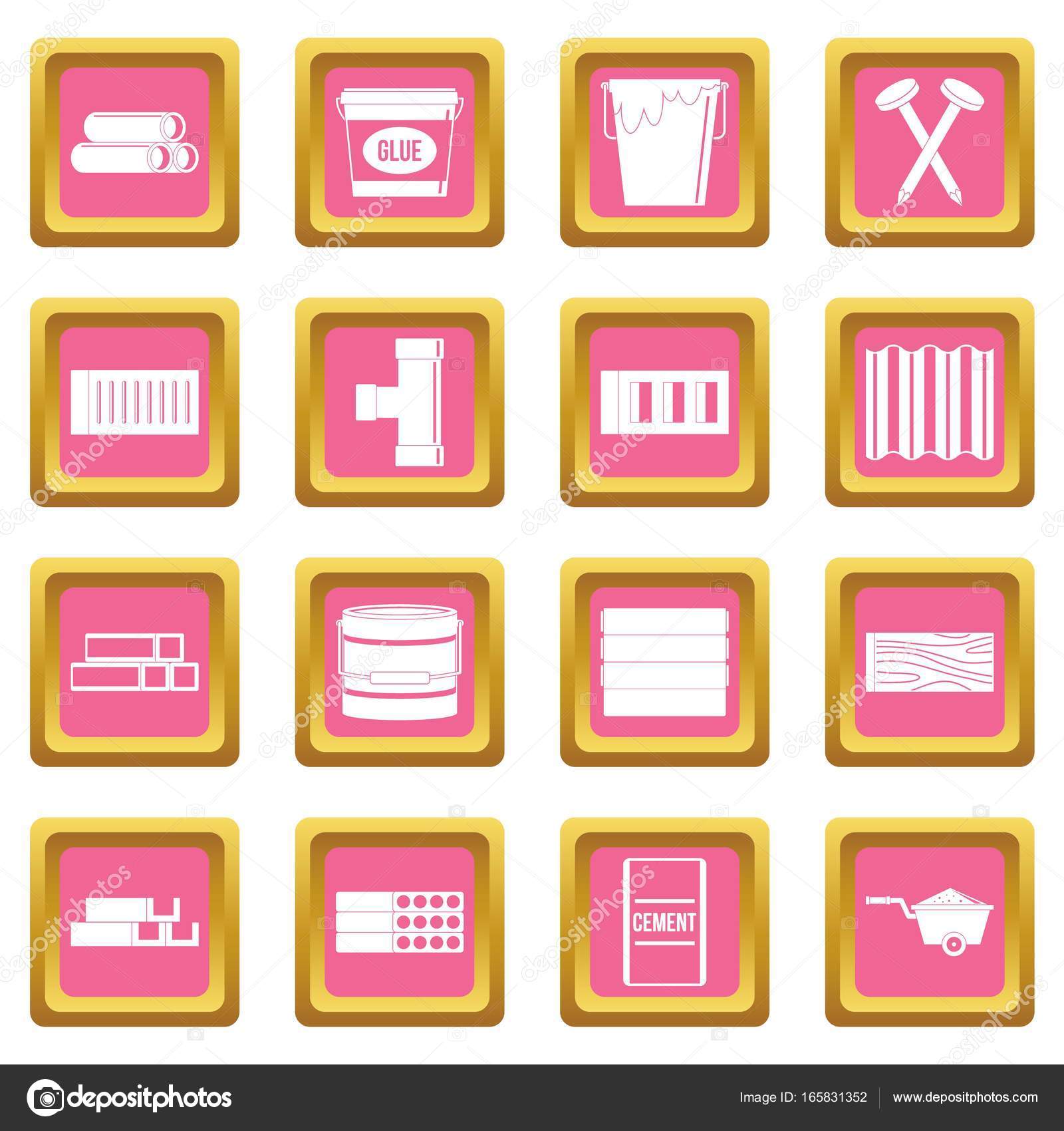 Icone di materiali di costruzione rosa — vettoriali stock ... Materiali di costruzione