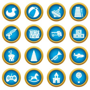 Farklı çocuklar oyuncak simgeleri mavi daire seti