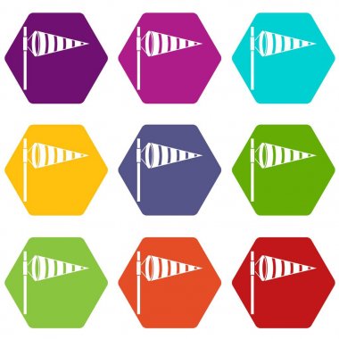 Rüzgar simge kümesi renk altı yüzlü tarafından şişirilmiş meteoroloji Rüzgar gülü