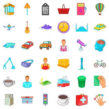 Kentsel Icons set, karikatür tarzı