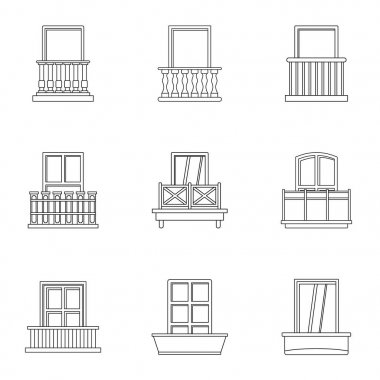 Mimari balkon simge seti, anahat stili