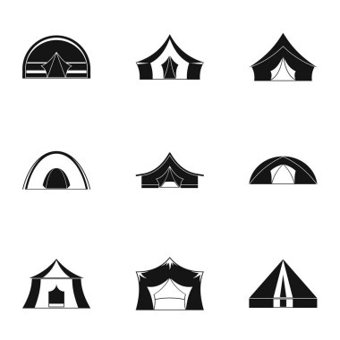 Seyahat çadır formu simge seti, basit tarzı