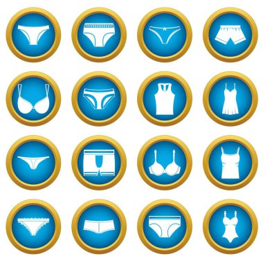 İç çamaşırı öğeleri simgeler daire seti mavi