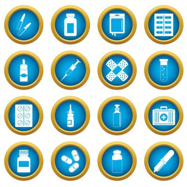 Farklı ilaçlar simgeleri mavi daire seti