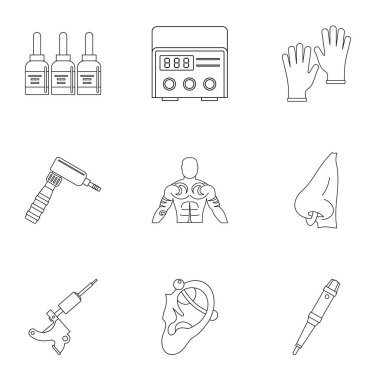 Dövme salonu ana simge seti, anahat stili