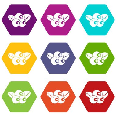 Renk altı yüzlü yaban mersini Icon set